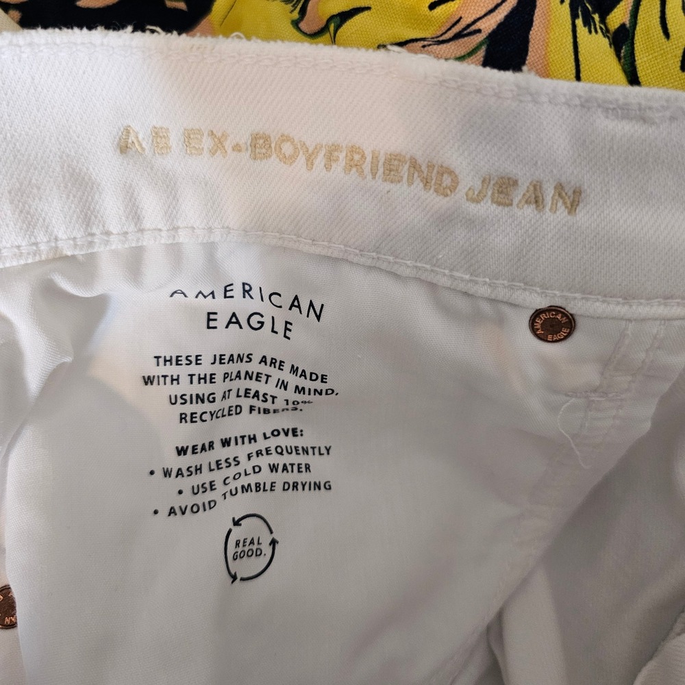 14 Long AE Strigid Embroidered Low-Rise Ex-Boyfriend Baggy Jean Eyelet White - Picture 13 of 14